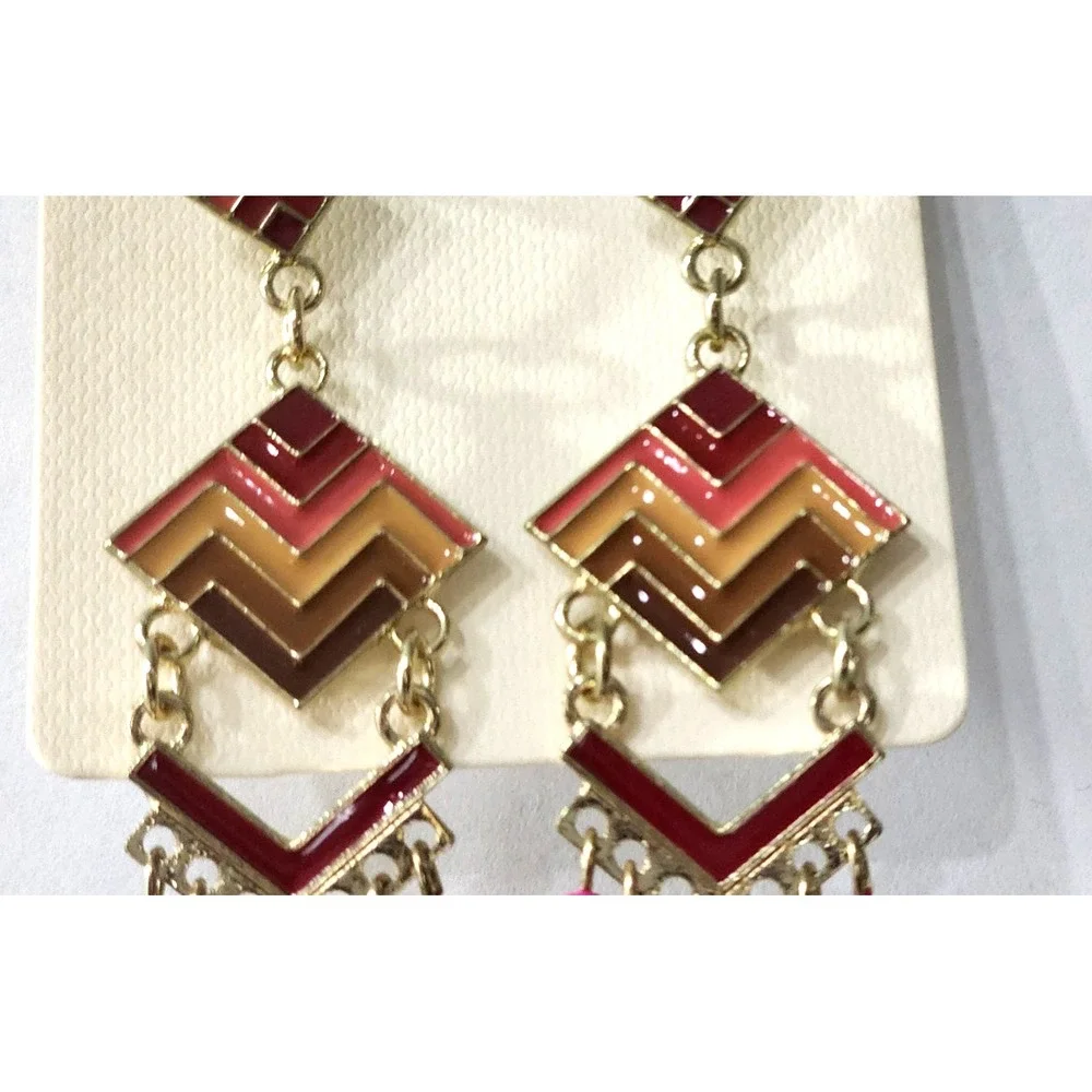 Miss C Native American Dangle‎ Earrings Oval Shape Beaded Surgical Steel